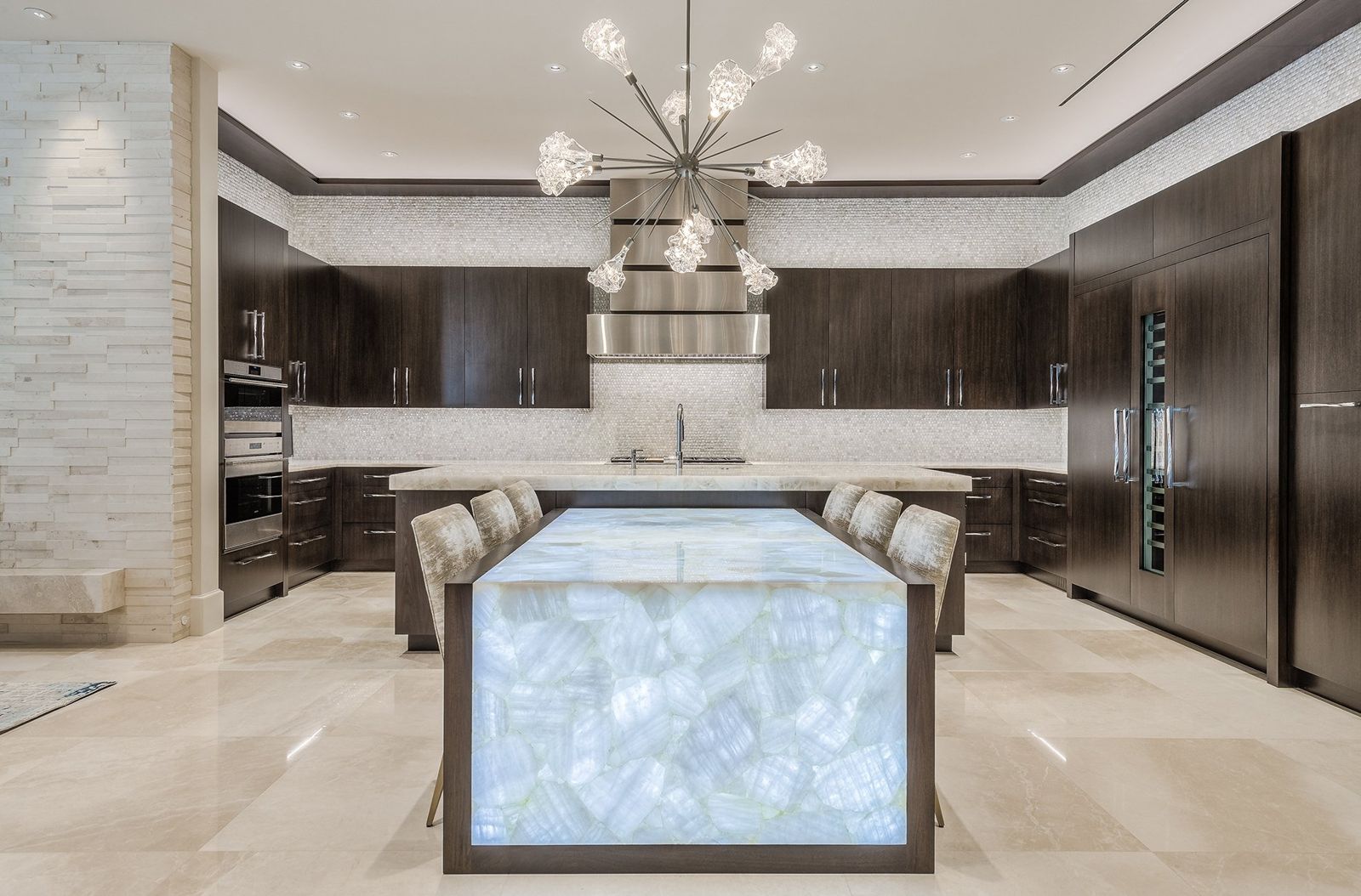 Kitchen with backlit stone island